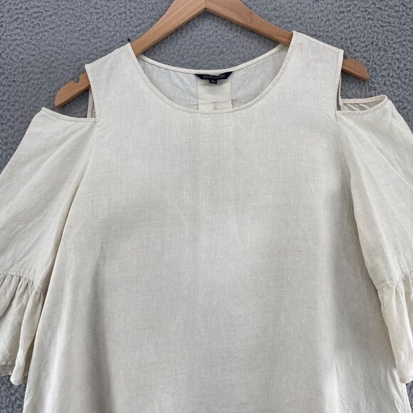 John Mark Top Womens Large Ivory Linen Cold Shoulder 3/4 Bell Sleeves Pullover* - Picture 2 of 10